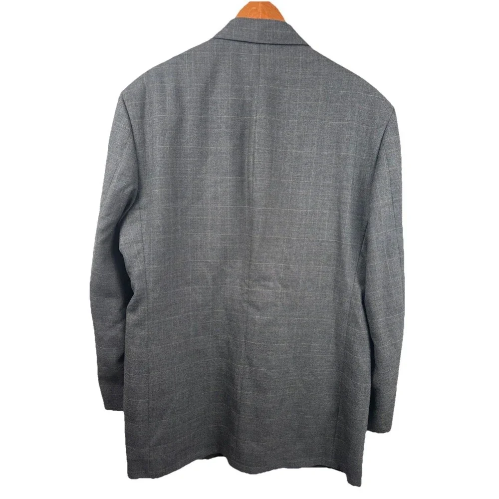 VINTAGE Bill Blass Mens 42L Blazer Jacket 100% Wool Glen Plaid Gray Made in USA